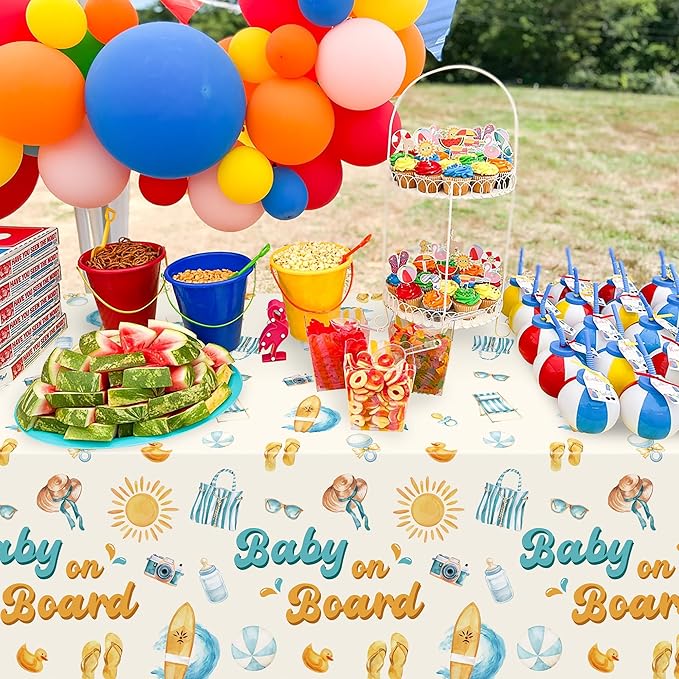 Baby on Board Baby Shower Party Tablecloths - 3Pcs Splish Splash Baby Bash Birthday Table Cover Party Decorations, Rectangular Plastic Disposable Table Cloth Decor for Birthday Summer Event
