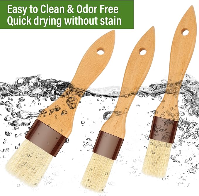 Basting Brush-Pastry Brush,Oil Brush for Cooking,Boar Bristles BBQ Brushes for Grill,Beech Wooden Handle Food Brush for Baking/Spreading Marinade/Sauce/Butter/Egg/Kitchen Baster Brushes(1.5 1 inch)