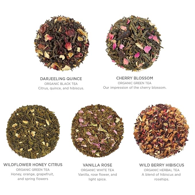 Tea Forte Soleil Petite Presentation Box Tea Gift Set Sampler, 10 Count, 2 of Each Variety Individually Wrapped Handcrafted Pyramid Infuser Bags