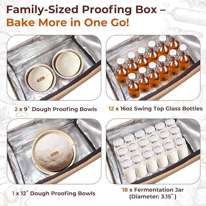 Folding Dough Proofer Box with Temp Control (50-130?? & 24H Timer, Extra Large Bread Proofing Box for Sourdough, Pizza, Yogurt, Seed Starting, 3D Filament Drying, Space-Saving & Easy to Use