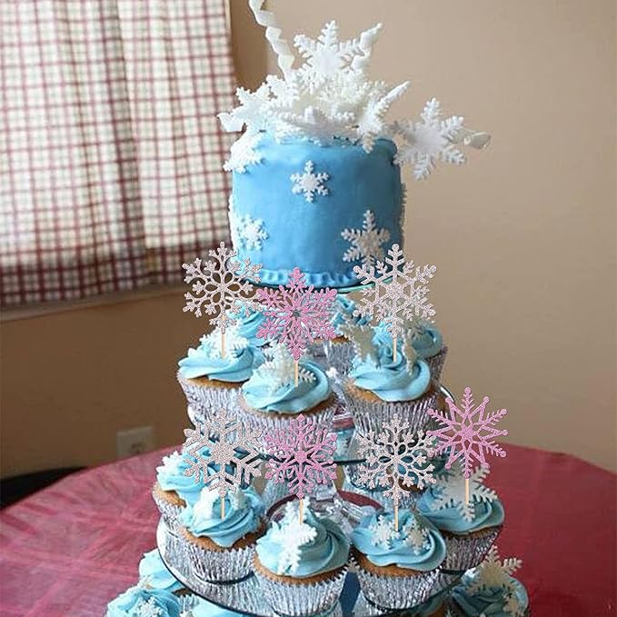 36 PCS Snowflake Cupcake Toppers Glitter Winter Frozen Theme Cupcake Picks Little Snowflake Cake Decorations for Winter Wonderland Baby Shower Kids Birthday Christmas Party Supplies Silver Purple