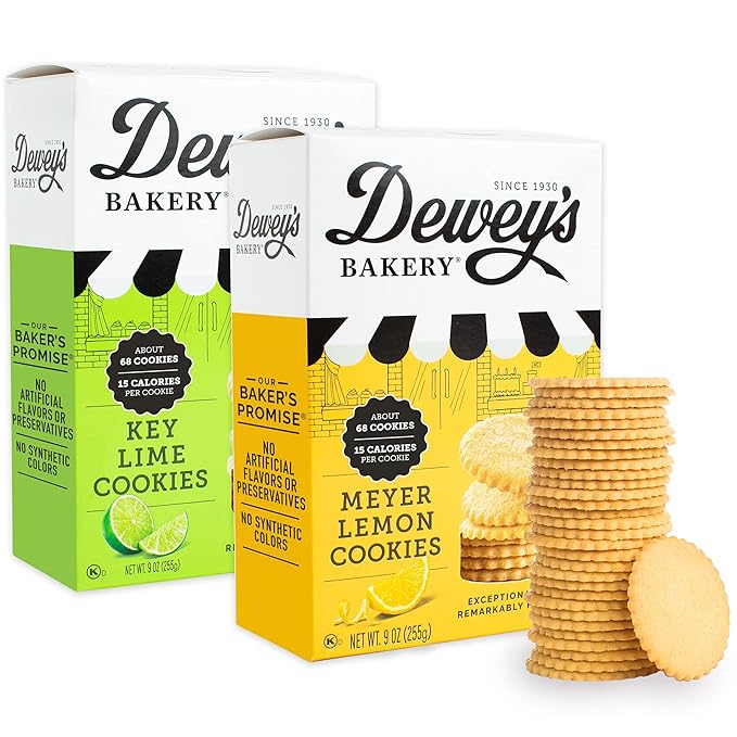 Dewey's Bakery Meyer Lemon & Key Lime Moravian Style Thin Cookies Variety Pack, Bakery Fresh with Real Simple Ingredients, Low Calorie Snack, No Artificial Flavors or Synthetic Colors, 9oz (Pack of 2)