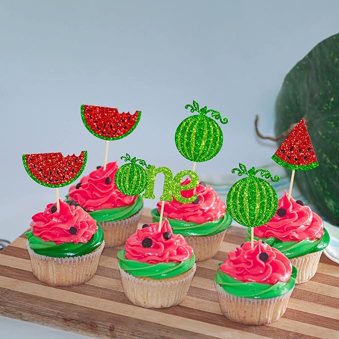 24Pcs Watermelon Cupcake Toppers One in a Melon Cupcake Picks Watermelon First Year Birthday Baby Girl First Birthday Party Cake Decorations Baby Shower Boy Girl 1st Birthday Supplies