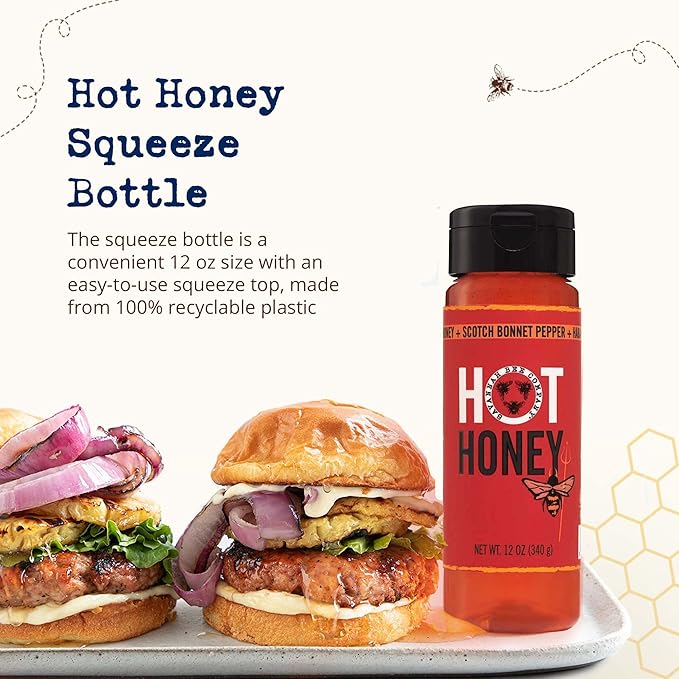 Savannah Bee Company Hot Honey Gluten Free and 100% Pure Honey Infused with Sweet Wildflower- Heat from Scotch Bonnet and Habanero Peppers 12 oz Squeeze Bottle