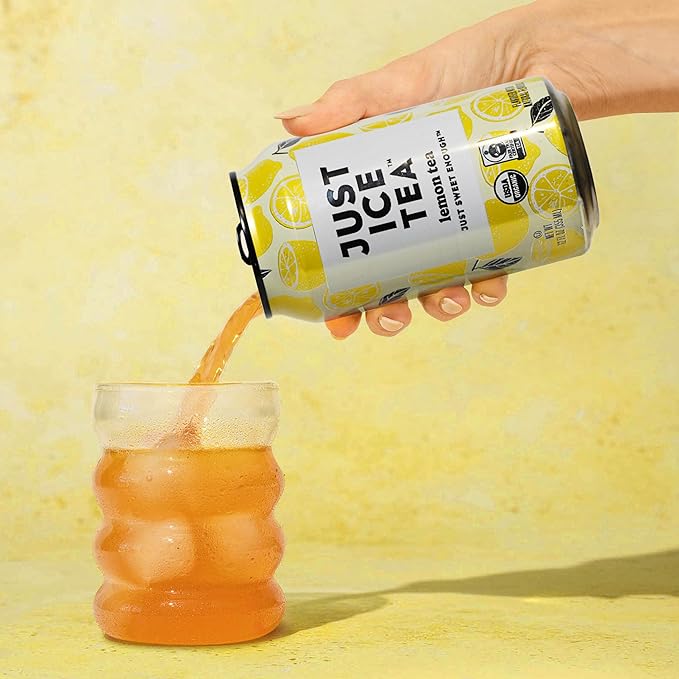Just Ice Tea, Lemon Flavored Black Iced Tea, 24-Pack (12oz Cans), USDA Certified Organic, Real Brewed, Low Calorie, No Artificial Sweeteners, Fair Trade, Made in USA.