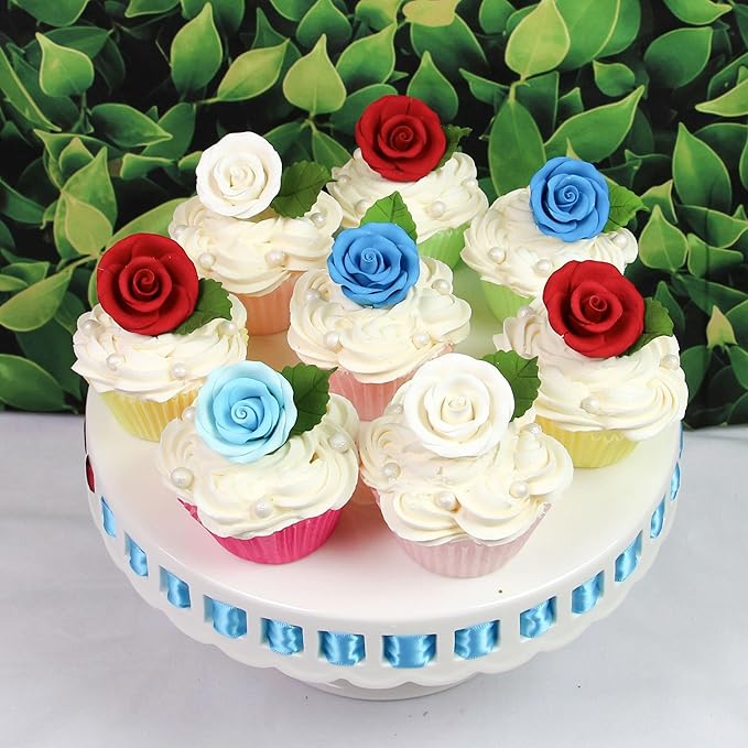Global Sugar Art Premium Edible Roses, Light Blue, Unwired, Medium 1.5 inches, 12 Count by Chef Alan Tetreault
