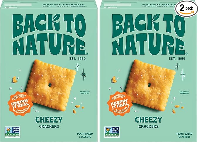 Back to Nature Cheese Flavored Crackers - Non-GMO, Made with Wheat Flour, Vegan, Delicious Snacks, Cheezy Square, 5 Ounce (Pack of 2)
