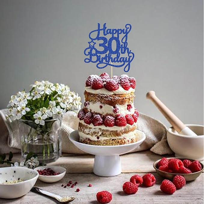 1 Pack Happy 30th Birthday Cake Topper Blue Glitter 30 & Fabulous Cheers to 30 Years Old 30th Birthday Cake Pick for Celebrating 30th Birthday Anniversary Party Cake Decorations Supplies