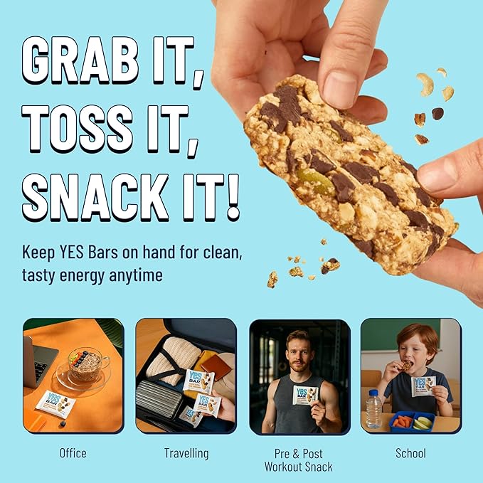 The YES Bar ??Dark Chocolate Chip ??Plant Based Protein, Decadent Snack Bar ??Vegan, Paleo, Gluten Free, Dairy Free, Low Sugar, Healthy Snack, Breakfast, Low Carb, Keto Friendly (Pack of 6)