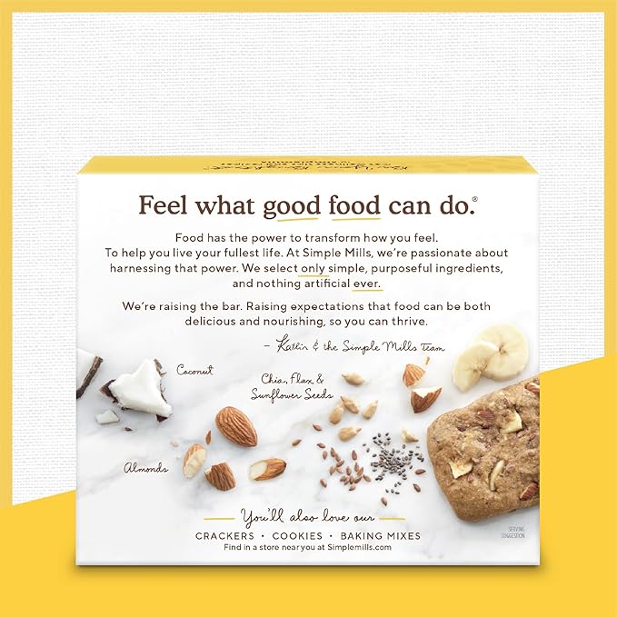 Simple Mills Almond Flour Snack Bars, Nutty Banana Bread - Gluten Free, Made with Organic Coconut Oil, Breakfast Bars, Healthy Snacks, Paleo Friendly, 6 Ounce (Pack of 6)