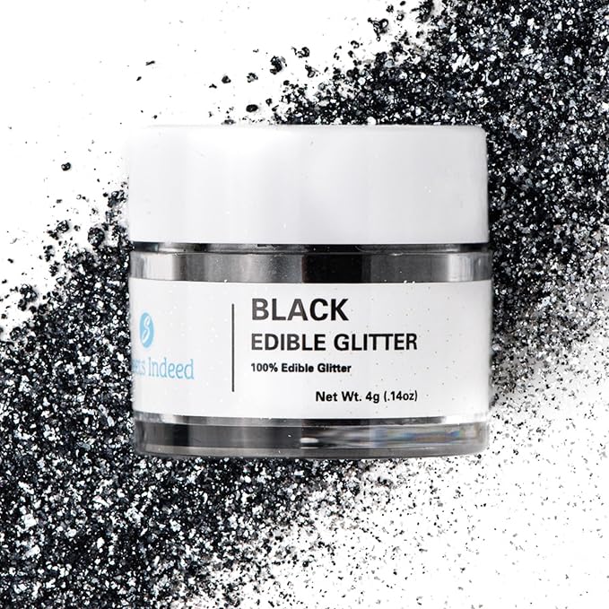 Sweets Indeed, Edible Glitter, Perfect for Drinks, Cocktails, Beverages & Cake Decorating, Dessert Cake Topper, Gift, 4 grams (Black Edible Glitter)
