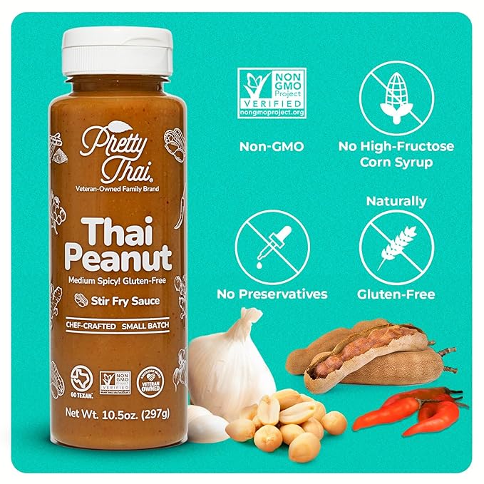 Pretty Thai Peanut Sauce, Gluten Free Certified Non-GMO Vegan Authentic Stir Fry, Dressing, Rice Seasoning, Condiment & Dipping Sauce, 100% Natural (Pack of 6)
