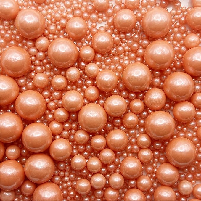 Rose Gold Edible Pearl Sprinkles for Cake Decorating 5.1 OZ Rose Gold Edible Pearls Edible Cupcake Decorations Halloween Christmas Cookie Decorations Edible Sugar Pearls for Cakes,Cupcakes Toppers Baby Shower Wedding Supplies