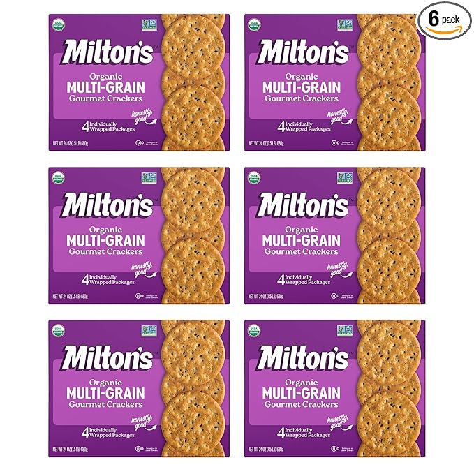 Milton's Organic Crackers, Multi-Grain - Certified Organic, Non-GMO Project Verified, Kosher, Made With 4 Whole Grains & 3 Seeds, Great for Charcuterie Boards - 24 Oz, Pack of 6