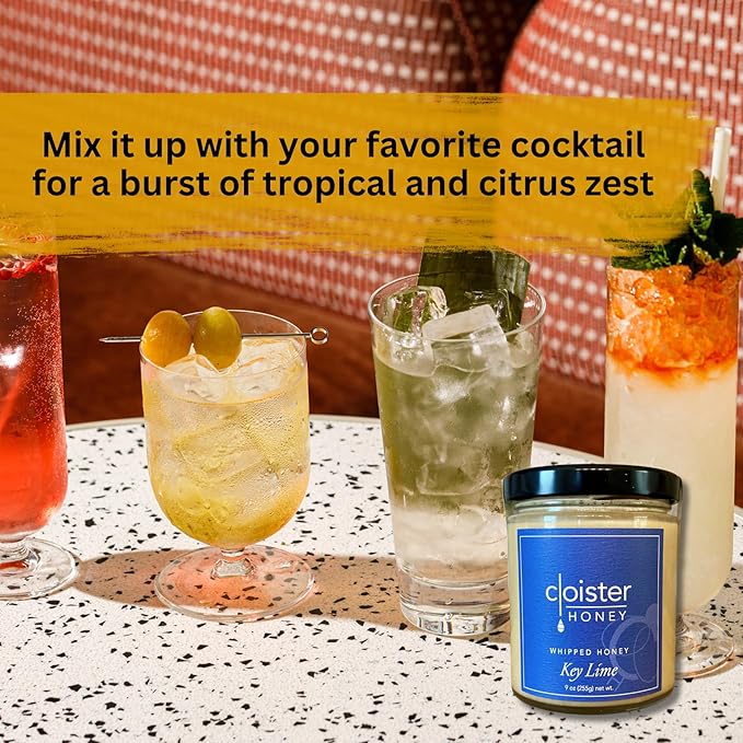 Cloister Honey Whipped Honey - Key Lime (9 oz) | Hand Crafted | Raw Artisan Honey | 100% Pure, Raw & Unfiltered | All Natural | Made in USA |