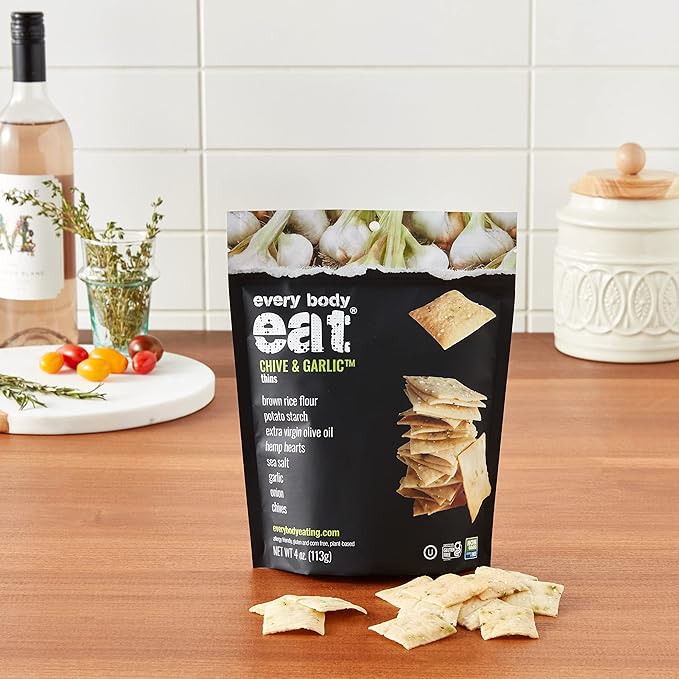 Every Body Eat Snack Thins, Allergen Friendly, Vegan, Gluten Free and Dairy Free (6 Count, Chive & Garlic)