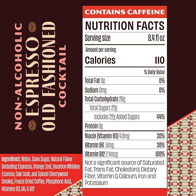 Free Spirits Espresso Old Fashioned - Non-Alcoholic Cocktail - Mixed Ready To Drink Mocktail - Rich and Bold 8.4 fl ox Cans (4 Pack)