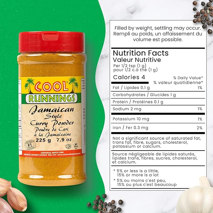 Cool Runnings Jamaican Style Curry Powder 225g - Aromatic and Flavorful Blend for Curries, Meats, Seafood, and Vegetables, Perfect for Stews