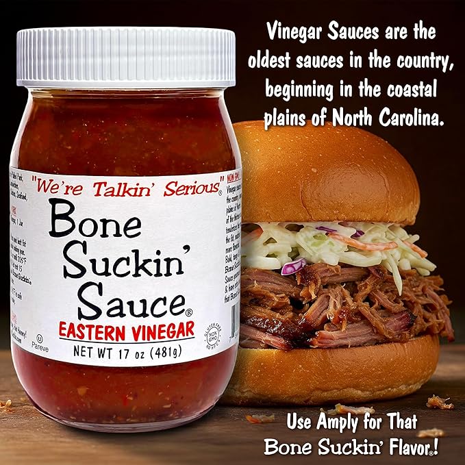 Bone Suckin??Sauce Eastern Vinegar BBQ Sauce, Authentic Carolina Flavor, Zesty, Vinegar-Based Flavor, For Chicken, Pork, Beef, Potatoes Gluten-Free, Non-GMO, Kosher (1 Count)