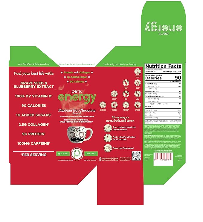 Perk Energy Original Mexican Hot Chocolate (10 Servings) - Gluten Free, Soy Free and Peanut Free