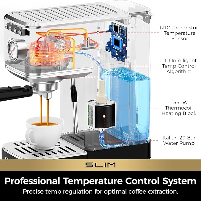 CHULUX Slim Espresso Machine with Milk Frother Steam Wand, 20 Bar Professional Italian Pump Espresso Coffee Machine for Home Cappuccino & Latte Maker, Black