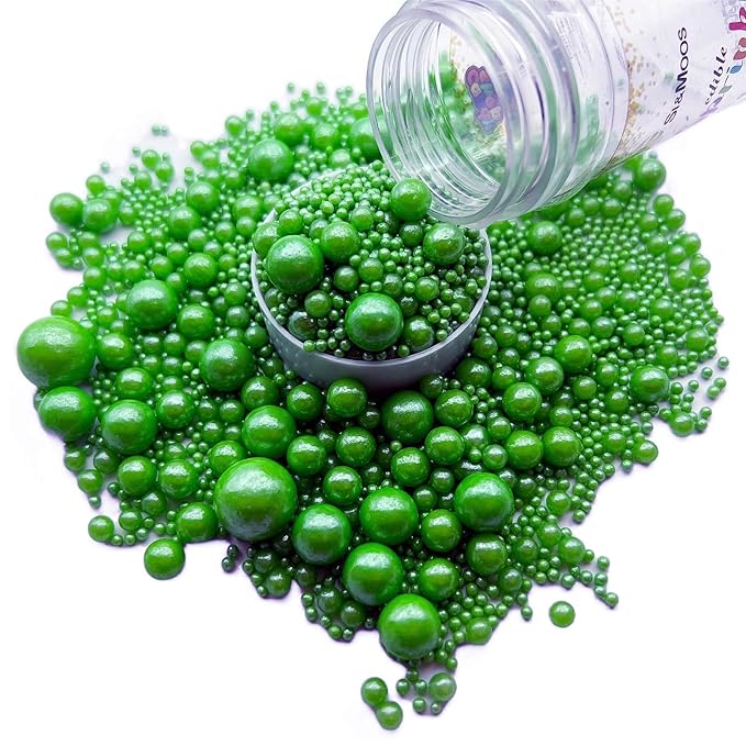 SE Si&Moos Green Grass Edible Pearls Green Pearl Sprinkles for Cake Decorating Edible Cake Sugar Pearls Christmas Cookie Decorations Edible Cake Decorations for Cakes,Cupcakes Toppers 3.5 OZ