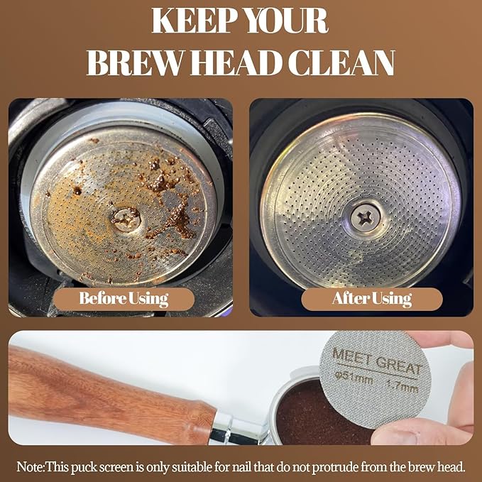 Meet Great- 2 Packs 51mm Espresso Puck Screen, 1.7mm Thickness 150?œm 316L Stainless Steel, Upgraded Reusable Coffee Filter Screen for 51mm Breville Portafilter Filter Basket