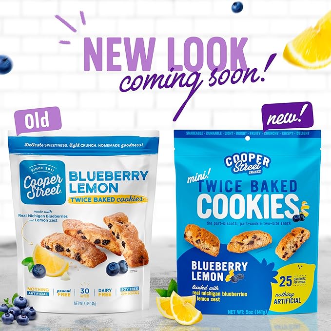 Cooper Street Cookies Twice Baked Italian Biscotti Cookies - Lemon Blueberry, Orange Cranberry and Cherry White Chunk | Crispy, Light and Healthy Cookies | Peanut & Dairy Free | 20oz | 3 Pack