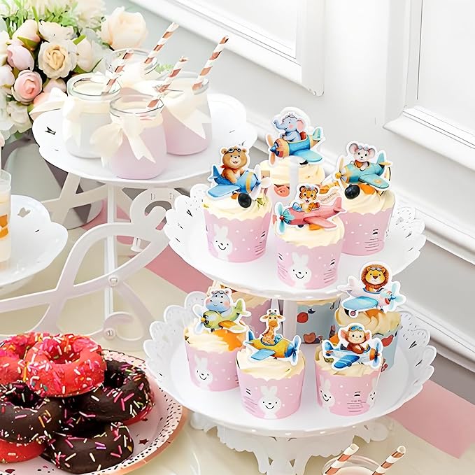 40Pcs Edible Airplane Cupcake Toppers Wafer Paper Animal Birthday Decorations Cupcake Toppers for Kids Boys Girls Cute Animal Theme Baby Shower Kids Boys Party Decorations