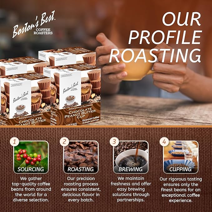 Boston’s Best - Chocolate Peanut Butter Medium Roast Flavored Gourmet Coffee Compatible with Keurig Coffee Maker, 24 Count (Pack of 4)