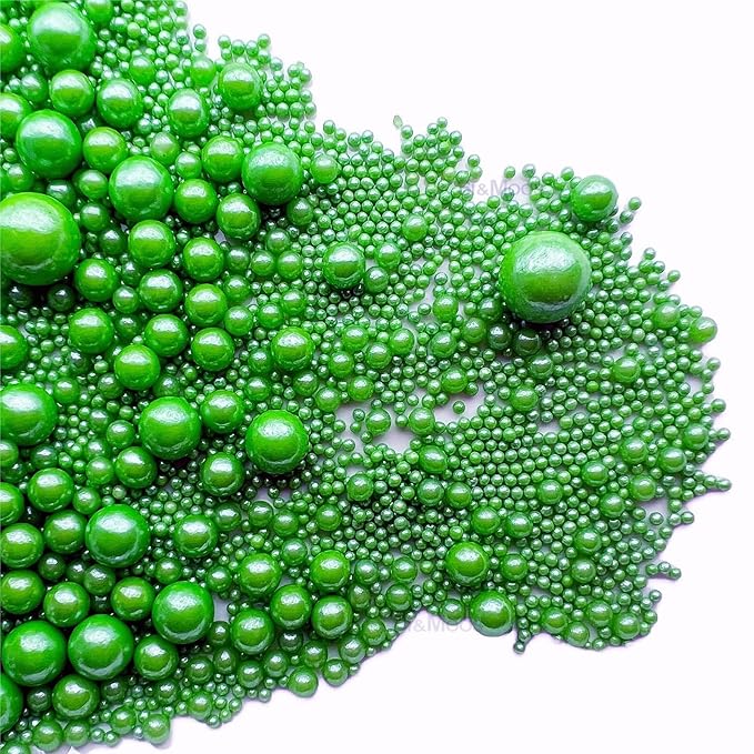 SE Si&Moos Green Grass Edible Pearls Green Pearl Sprinkles for Cake Decorating Edible Cake Sugar Pearls Christmas Cookie Decorations Edible Cake Decorations for Cakes,Cupcakes Toppers 3.5 OZ
