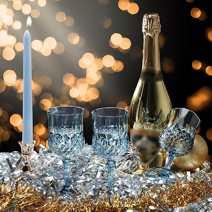 XUWAIDSGN Plastic Vintage Wine Glasses Drinking Glasses Unbreakable Wedding Glassware Crystal Water Goblets Reusable Drinkware Vintage Champagne Flutes (16, Blue)