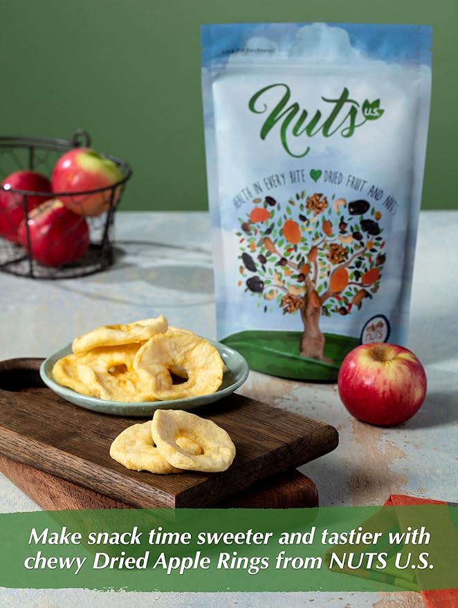 NUTS U.S. - Dried Apple Rings | No Added Sugar | No Artificial Color | Chewy Texture | NON-GMO | Juicy and Natural | Packed in a Resealable Bag!!! (3 LBS)