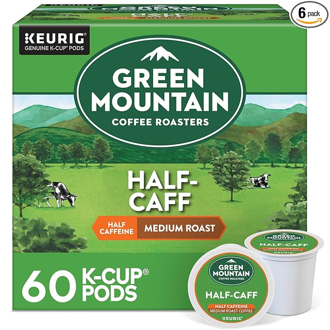 Green Mountain Coffee Roasters Half Caff, Keurig Single Serve K-Cup Pods, Medium Roast Coffee, 60 Count, (6 Packs of 10)