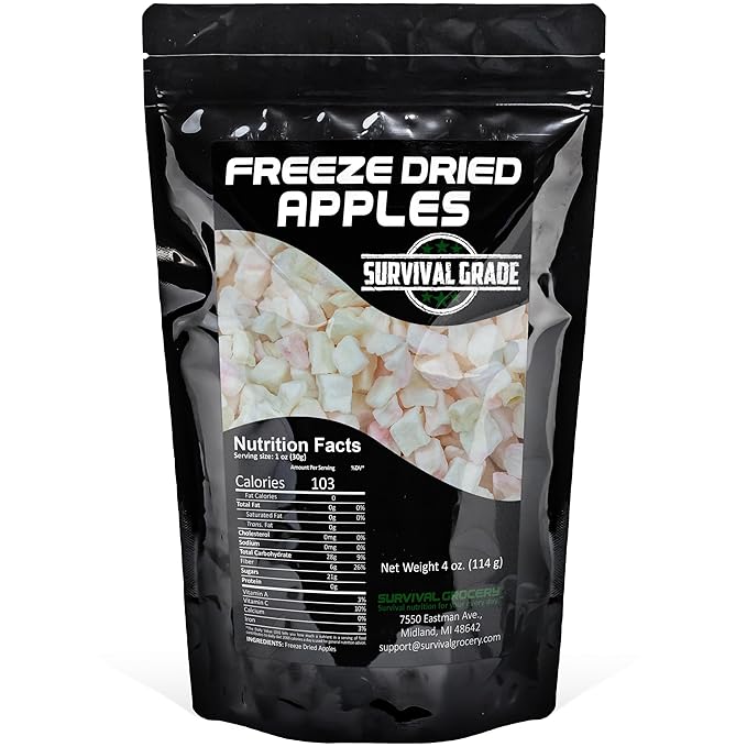 Survival Grocery® Freeze Dried Apples - Non-GMO, Gluten-Free, Unsweetened Diced Apple Pieces - Natural Freeze Dried Fruit For Oatmeal, Granola, Smoothies, Baking Or On-the-go Snacking (4 oz./1 Bag)