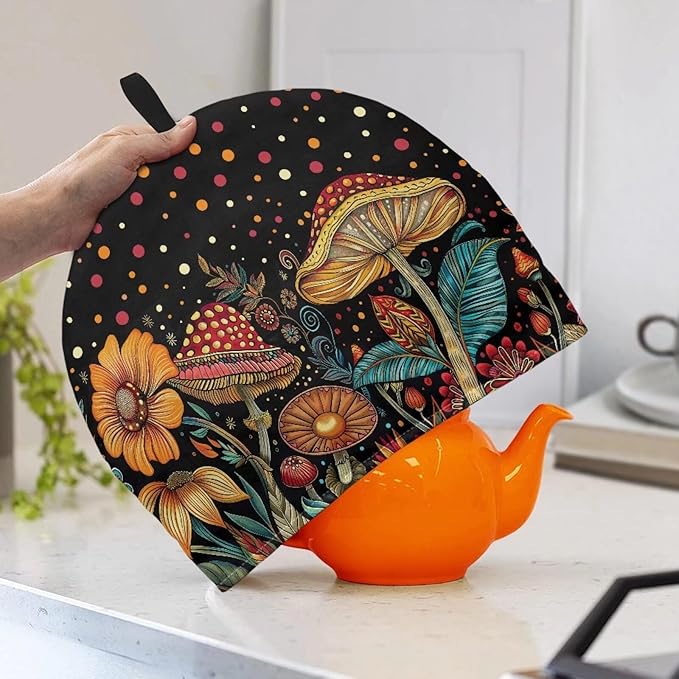 Mushroom Print Tea Cozy Cover Warmth Keep Tea Kettle Cover Teapot Cozy Tea Pot Cozies Heat Resistant Teapot Protector Home Kitchen Accessories D챕cor