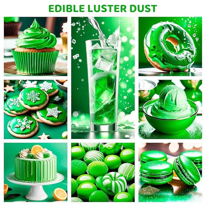 Luster Dust Edible - 15 Grams Food Grade Cake Dust Shimmer Powdered, Cherrysea Powder Luster Dust Food Coloring for Cocktails, Christmas Cookie Decorations, Cake, Drinks, Fondant, Candy - 15g/Bottle (4-Green)