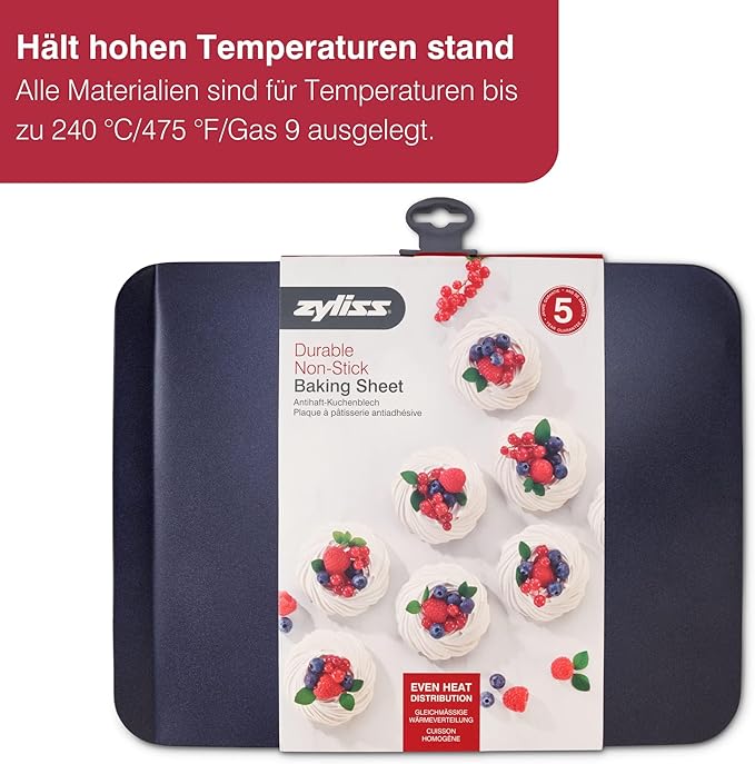 Zyliss E980192 Non-Stick Baking Sheet | Carbon Steel | Dark Blue | Baking Tin/Bakeware/Roasting | Dishwasher Safe | 5 Year Guarantee