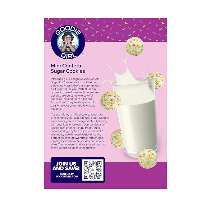 Goodie Girl Mini Confetti Sugar Cookies – Peanut Free, Gluten Free, No Artificial Ingredients – 100 Calories Each - 10 Individually Wrapped Packs