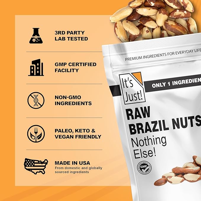 It's Just - Raw Brazil Nuts, 2lb, Unsalted, Non-GMO, Keto Friendly, Vegan, No PPO, Large, Premium, Freshly Packaged in USA (32 Ounce)