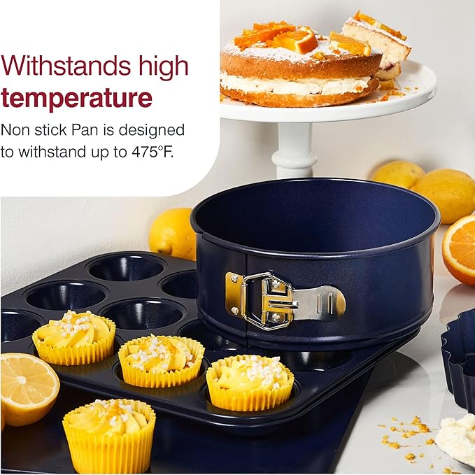 Zyliss E980200 Non-Stick 12 Hole Muffin Tin | Carbon Steel | Dark Blue | Baking Tins/Yorkshire Puddings/Mini Cake/Small Cakes | Dishwasher Safe | 5 Year Guarantee