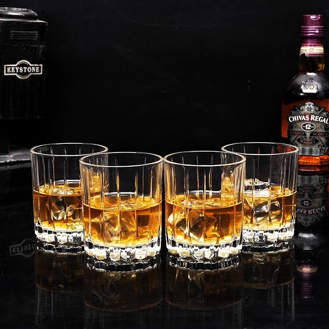 KANARS Crystal Whiskey Glasses, Set of 4 Premium Rocks Glasses in Elegant Gift Box, 10 Oz Old Fashioned Glass Tumblers for Bourbon, Scotch Whisky, Cocktails, Cognac, Liquor Drinking