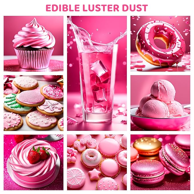 Luster Dust Edible - 15 Grams Food Grade Cake Dust Shimmer Powdered, Cherrysea Powder Luster Dust Food Coloring for Cocktails, Christmas Cookie Decorations, Cake, Drinks, Fondant, Candy - 15g/Bottle (2-Pink)