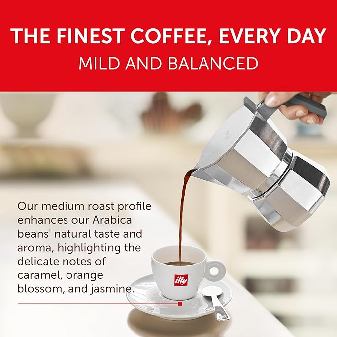 Illy Ground Moka Coffee - Classico Medium Roast - Mild & Balanced - 100% Arabica - Pre-Ground for Moka Pot - Pressurized Packaging Sealed for Freshness - 8.8oz - (Pack of 4)