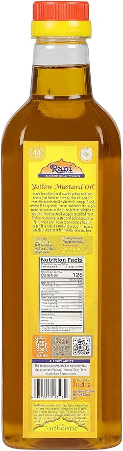 Rani Yellow Mustard Oil (Kachi Ghani) 33.8 Ounce (1 Liter) NON-GMO | Gluten Free | Vegan | 100% Natural | Kosher