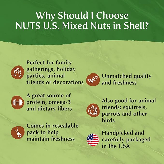 NUTS U.S. ??Mixed Nuts In Shell (Almonds, Walnuts, Hazelnuts, Pecans) | No Added Colors and No Artificial Flavors | Fresh Buttery Taste and Raw |Packed In Resealable Bags (2 LBS)