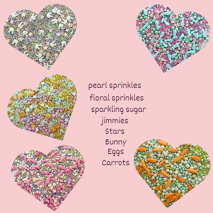 Confect Spring Sprinkle Mix ??5-Pack Bunny-Themed Edible Sprinkles | Pink, White & Blue with Stars, Pearls & Vermicelli | Perfect for Cakes, Cupcakes, Cookies & Baking | Vegan, Gluten-Free, Nut-Free, Soy-Free, Dairy-Free, Palm Oil-Free- 5 Oz