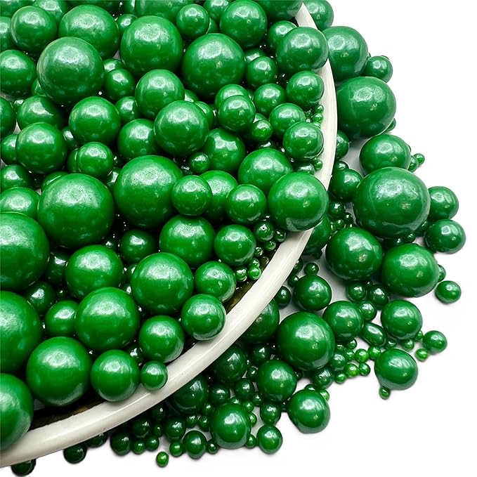Christmas Green Pearl Sprinkles for Cake Decorating 5.1 OZ Green Edible Pearls Edible Cupcake Decorations Halloween Christmas Cookie Decorations Edible Sugar Pearls for Cakes,Cupcakes Toppers Baby Shower Wedding Supplies