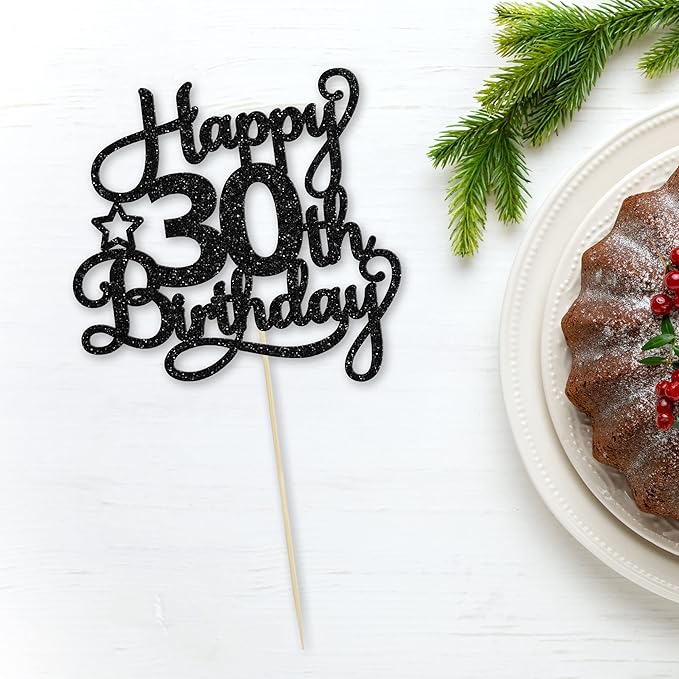 1 Pack Happy 30th Birthday Cake Topper Black Glitter 30 & Fabulous Cheers to 30 Years Old 30th Birthday Cake Pick for Celebrating 30th Birthday Anniversary Party Cake Decorations Supplies