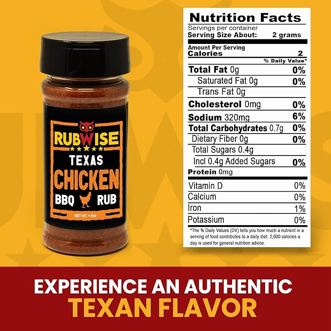 Rubwise Texas Style Chicken Seasoning Rub (No MSG) | BBQ Rubs and Spices for Smoking and Grilling Poultry | Great for Turkey, Duck, and Seafood | Premium Meat Seasonings and Spice Dry Mix | 6oz